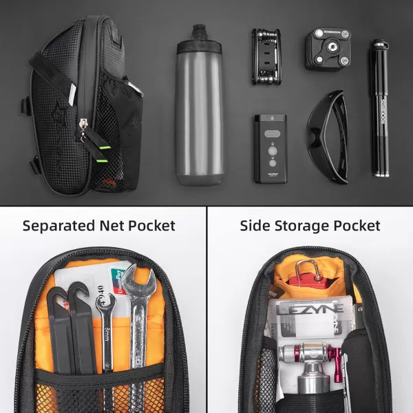imageROCKBROS Bike Saddle Bags with Water Bottle Pouch Waterproof Bike Bags Under Seat Pack for Mountain Road Saddle Bag Bicycles Storage BagBlack Green