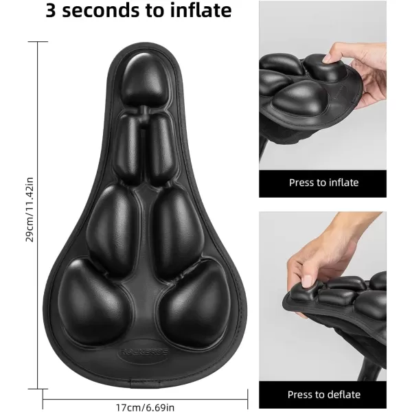 imageROCKBROS Bike Seat Cushion Bike Seat Cover Waterproof Inflatable 3D cycling seat cushion cover Shock Absorption Comfortable for Men and Women