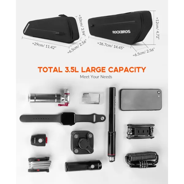 imageROCKBROS Bike Top Tube Bag Bike Frame Bag For Super 73Waterproof Bike Bag Pouch Pack Bike Phone Bag Cycling Accessories Pouch for Mountain Road Bike 2 pieces combi
