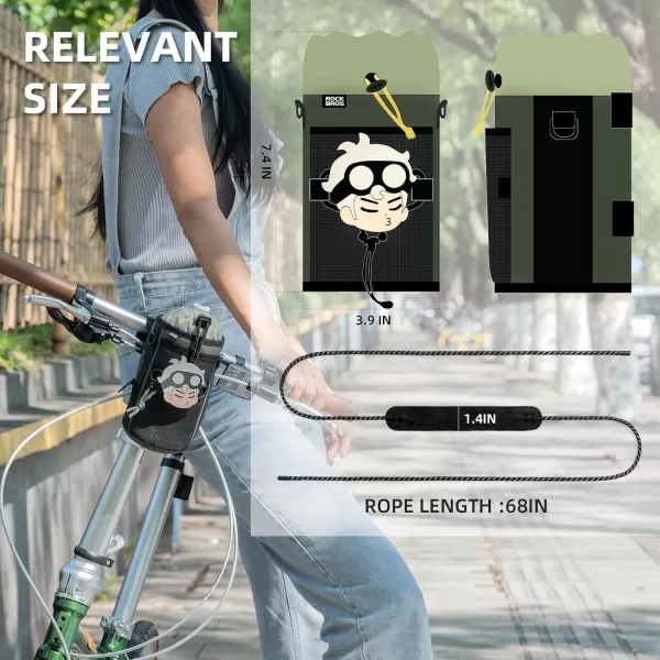 imageROCKBROS Bike Water Bottle Holder Handlebar with Mesh Pockets Bike Cup Holder Bag for Kids Adult Bike Ebike Scooter Boat Wheelchair