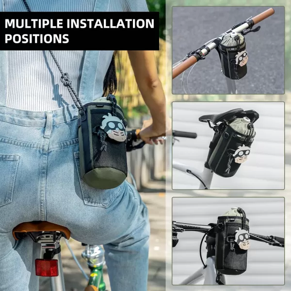 imageROCKBROS Bike Water Bottle Holder Handlebar with Mesh Pockets Bike Cup Holder Bag for Kids Adult Bike Ebike Scooter Boat Wheelchair