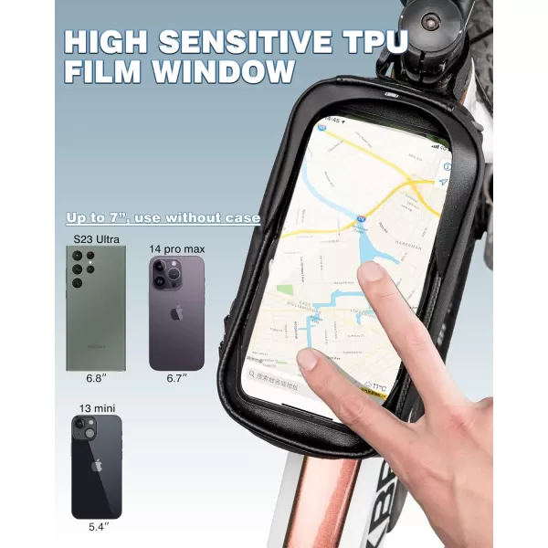 imageROCKBROS BikeBicycle Phone Front Frame Bag Waterproof Tube BagCycling Pouch Bike Accessories for Men Compatible Phone Under 65