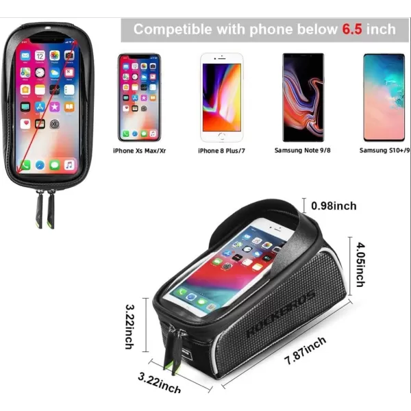 imageROCKBROS BikeBicycle Phone Front Frame Bag Waterproof Tube BagCycling Pouch Bike Accessories for Men Compatible Phone Under 65