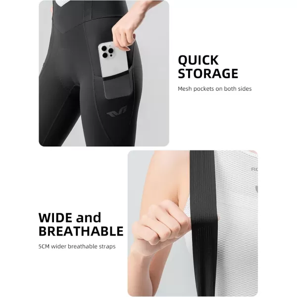 imageROCKBROS Cycling Bibs Women with Removable Straps 3D Breathable Padded Bike Pants with Pockets Stretch Tight Cycling Pants