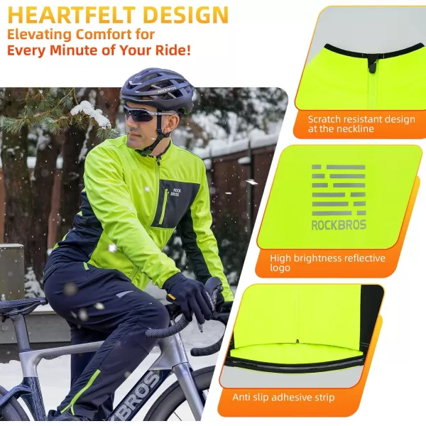 imageROCKBROS Cycling Jackets for Men Winter Thermal Bike Jackets Breathable Cycling Windbreaker with 3 PocketsGreen