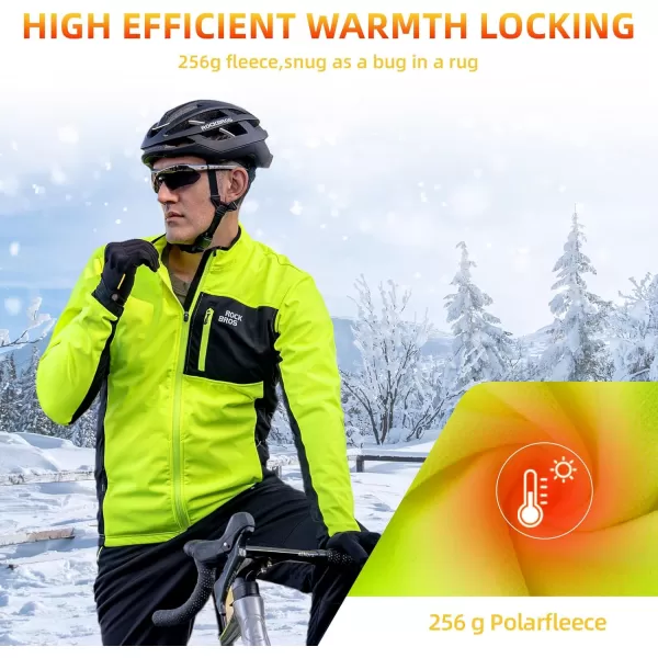 imageROCKBROS Cycling Jackets for Men Winter Thermal Bike Jackets Breathable Cycling Windbreaker with 3 PocketsGreen