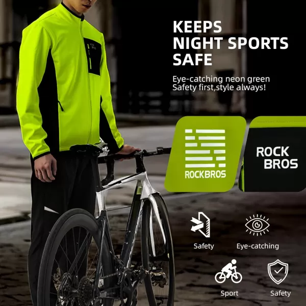 imageROCKBROS Cycling Jackets for Men Winter Thermal Bike Jackets Breathable Cycling Windbreaker with 3 PocketsGreen