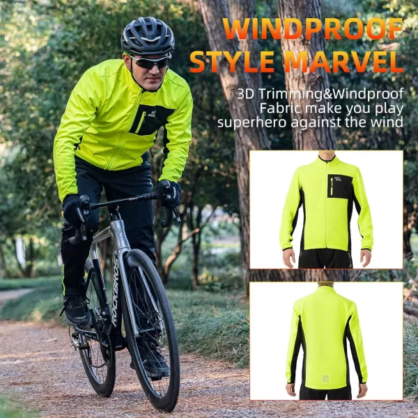 imageROCKBROS Cycling Jackets for Men Winter Thermal Bike Jackets Breathable Cycling Windbreaker with 3 PocketsGreen