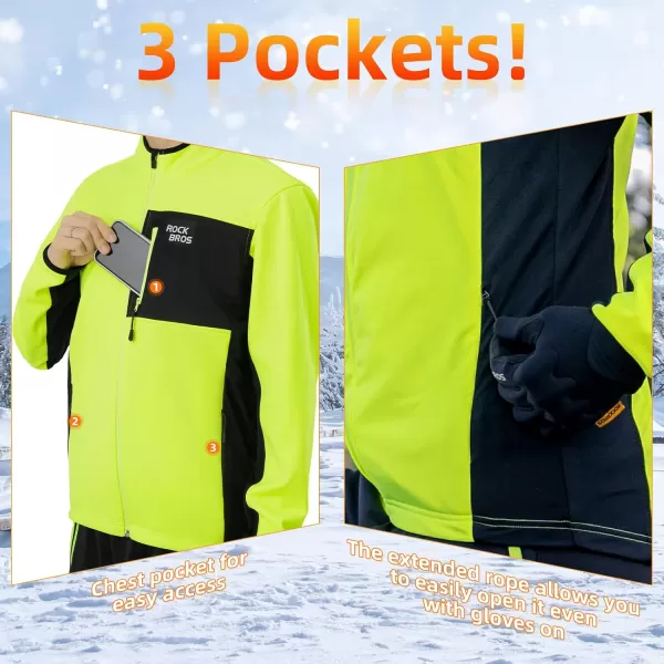 imageROCKBROS Cycling Jackets for Men Winter Warm UP Thermal Bike Jackets Breathable Windproof with 3 Pockets