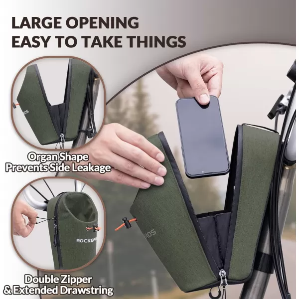 imageROCKBROS Electric Scooter Bag Bike Frame Bag Bicycle Water Bottle Bag 15L Large Capacity Quick Installation for Mountain Bikes EScooters and Folding BikesGreen