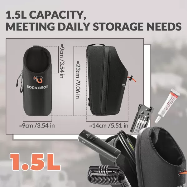 imageROCKBROS Electric Scooter Bag Bike Frame Bag Bicycle Water Bottle Bag 15L Large Capacity Quick Installation for Mountain Bikes EScooters and Folding BikesBlack