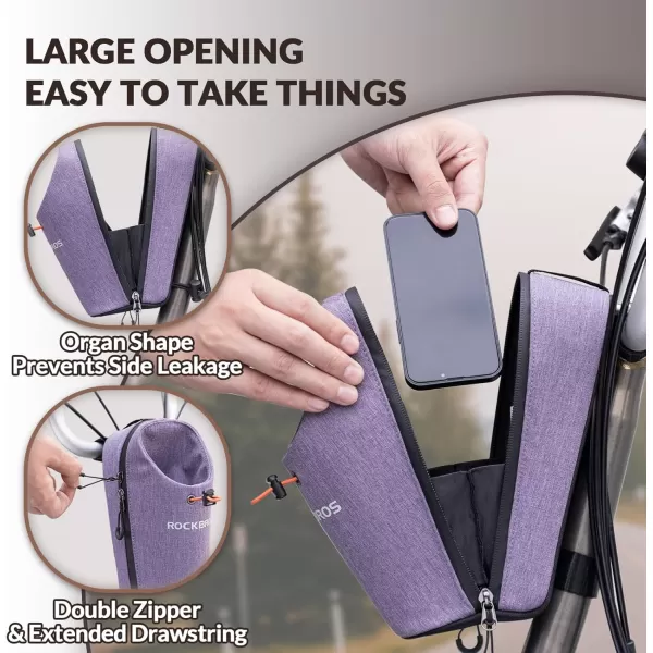 imageROCKBROS Electric Scooter Bag Bike Frame Bag Bicycle Water Bottle Bag 15L Large Capacity Quick Installation for Mountain Bikes EScooters and Folding BikesPurple