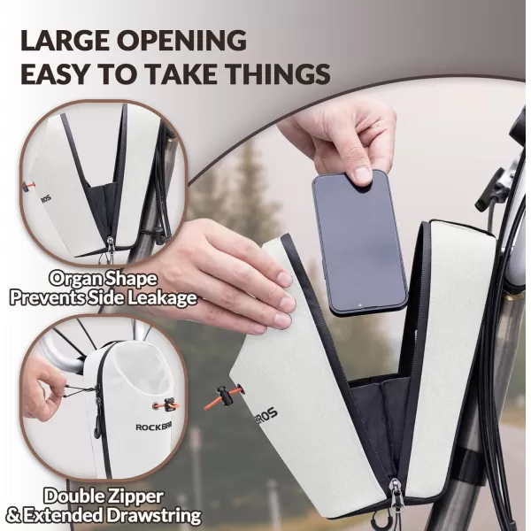 imageROCKBROS Electric Scooter Bag Bike Frame Bag Bicycle Water Bottle Bag 15L Large Capacity Quick Installation for Mountain Bikes EScooters and Folding BikesWhite