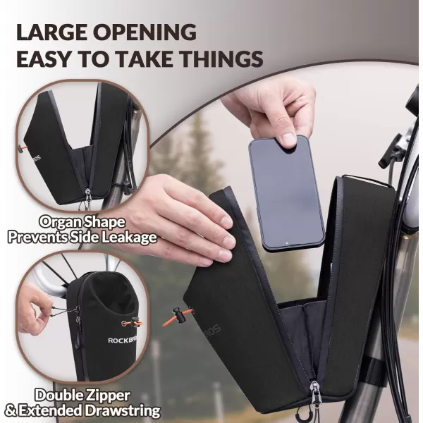imageROCKBROS Electric Scooter Bag Bike Frame Bag Bicycle Water Bottle Bag 15L Large Capacity Quick Installation for Mountain Bikes EScooters and Folding BikesBlack