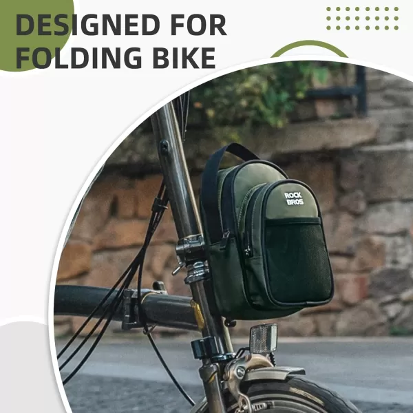 imageROCKBROS Folding Bike Handlebar Bag Bicycle Front Frame Bag Waterproof Cycling Accessories Pouch Largecapacity storage with adapter for Folding BicycleGreen
