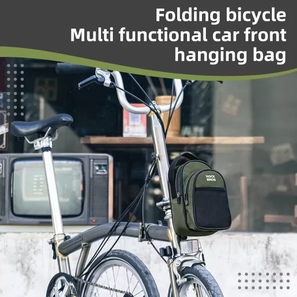 imageROCKBROS Folding Bike Handlebar Bag Bicycle Front Frame Bag Waterproof Cycling Accessories Pouch Largecapacity storage with adapter for Folding BicycleGreen