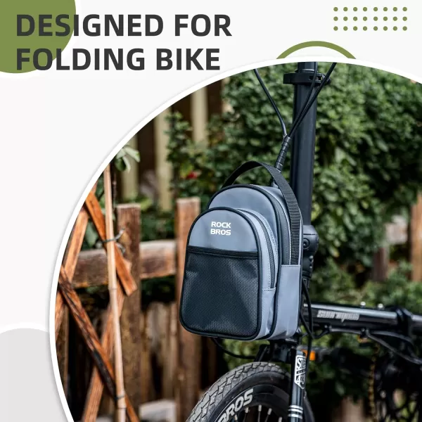 imageROCKBROS Folding Bike Handlebar Bag Bicycle Front Frame Bag Waterproof Cycling Accessories Pouch Largecapacity storage with adapter for Folding BicycleGrey
