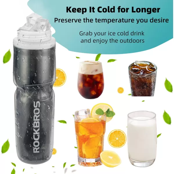 imageROCKBROS Insulated Bike Water Bottles Keep Water Cool LeakProof Cycling Water Bottle with Handle Bicycle Water Bottle Easy to Squeeze 2124OZBlack1 24oz