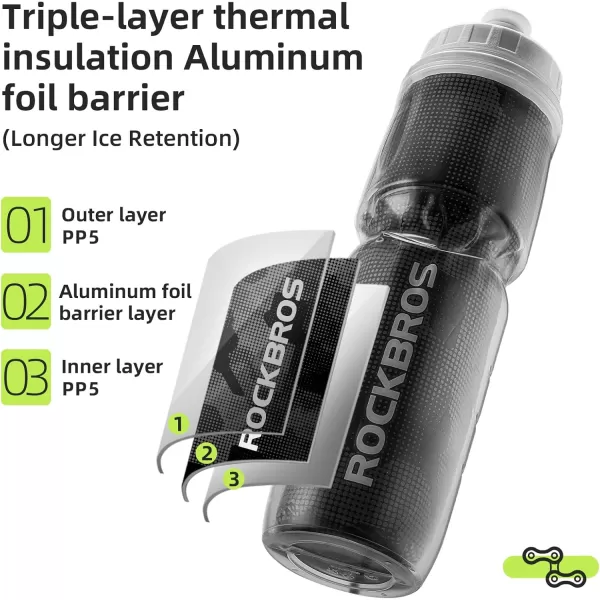 imageROCKBROS Insulated Bike Water Bottles Keep Water Cool LeakProof Cycling Water Bottle with Handle Bicycle Water Bottle Easy to Squeeze 2124OZBlack2 24oz