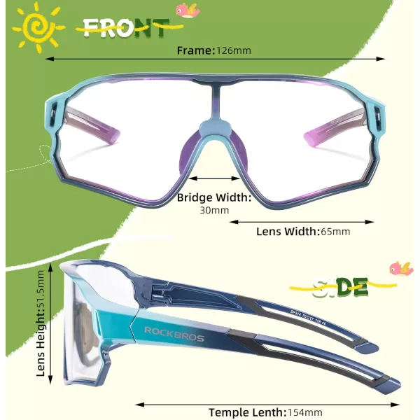 imageROCKBROS Kids Sunglasses Photochromic Sports Sunglasses For Boys Girls Youth MTB Biking Sunglasses for Kids Ages 8 to 14Pansy Gradient