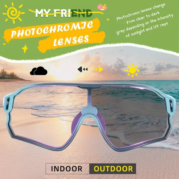 imageROCKBROS Kids Sunglasses Photochromic Sports Sunglasses For Boys Girls Youth MTB Biking Sunglasses for Kids Ages 8 to 14Pansy Gradient