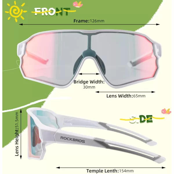 imageROCKBROS Kids Sunglasses Photochromic Sports Sunglasses For Boys Girls Youth MTB Biking Sunglasses for Kids Ages 8 to 14Transparent Pink