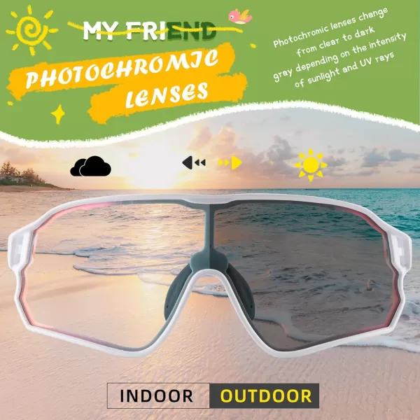 imageROCKBROS Kids Sunglasses Photochromic Sports Sunglasses For Boys Girls Youth MTB Biking Sunglasses for Kids Ages 8 to 14Transparent Pink
