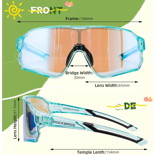 imageROCKBROS Kids Sunglasses Photochromic Sports Sunglasses For Boys Girls Youth MTB Biking Sunglasses for Kids Ages 8 to 14Turquoise
