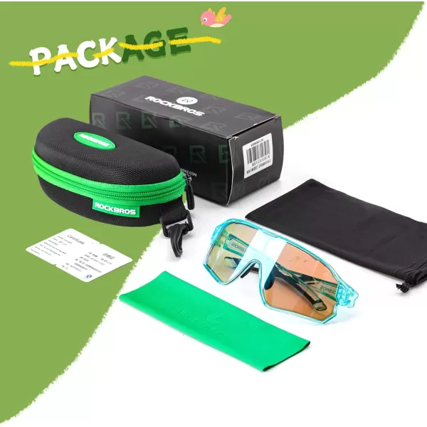 imageROCKBROS Kids Sunglasses Photochromic Sports Sunglasses For Boys Girls Youth MTB Biking Sunglasses for Kids Ages 8 to 14Turquoise