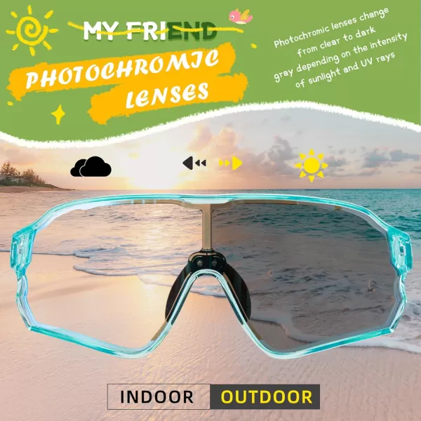 imageROCKBROS Kids Sunglasses Photochromic Sports Sunglasses For Boys Girls Youth MTB Biking Sunglasses for Kids Ages 8 to 14Turquoise