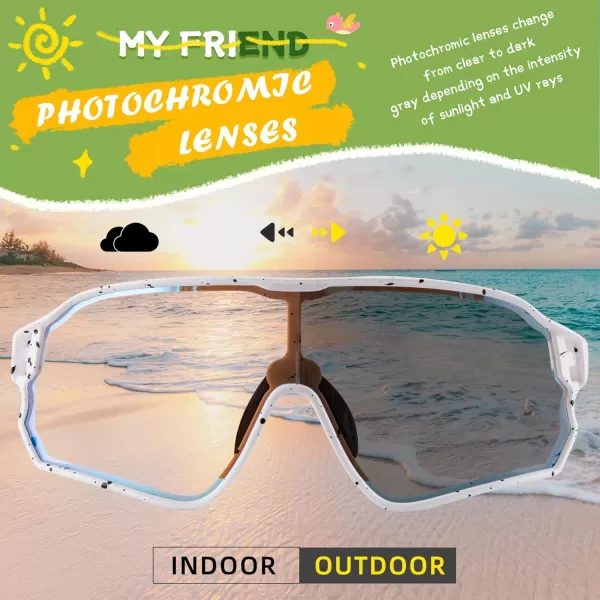 imageROCKBROS Kids Sunglasses Photochromic Sports Sunglasses For Boys Girls Youth MTB Biking Sunglasses for Kids Ages 8 to 14White Starry Sky