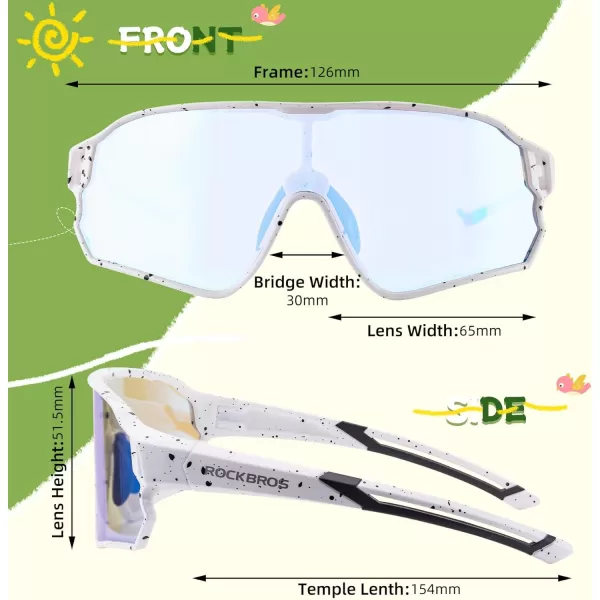 imageROCKBROS Kids Sunglasses Photochromic Sports Sunglasses For Boys Girls Youth MTB Biking Sunglasses for Kids Ages 8 to 14White Starry Sky