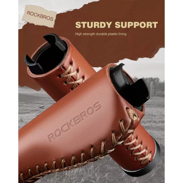 imageROCKBROS Leather Bike Handlebar Grips Bicycle Handlebar Grips for 222mm Vintage Mountain Bike Folding Bicycle Handlebar for Woman ampamp Man