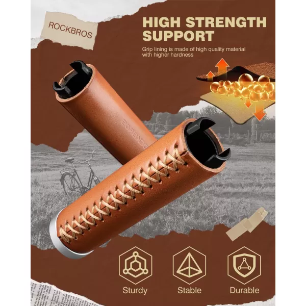 imageROCKBROS Leather Bike Handlebar Grips Bicycle Handlebar Grips for 222mm Vintage Mountain Bike Folding Bicycle Handlebar for Woman ampamp Man