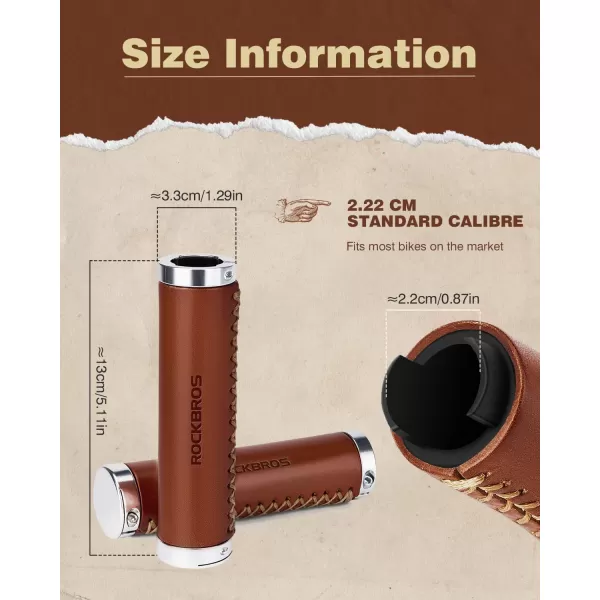 imageROCKBROS Leather Bike Handlebar Grips Bicycle Handlebar Grips for 222mm Vintage Mountain Bike Folding Bicycle Handlebar for Woman ampamp Man