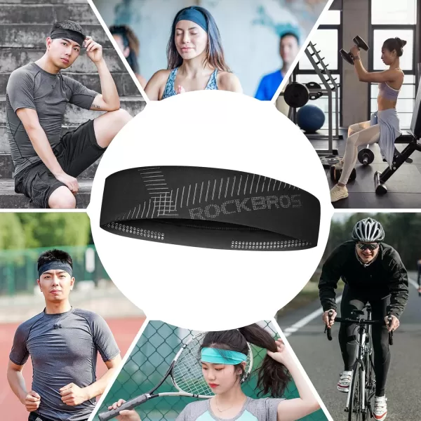 imageROCKBROS Mens Headband Running Elastic NonSlip Sweat Bands Soft Fabric Head Bands for Women Yoga Workout Basketballblack 2pack