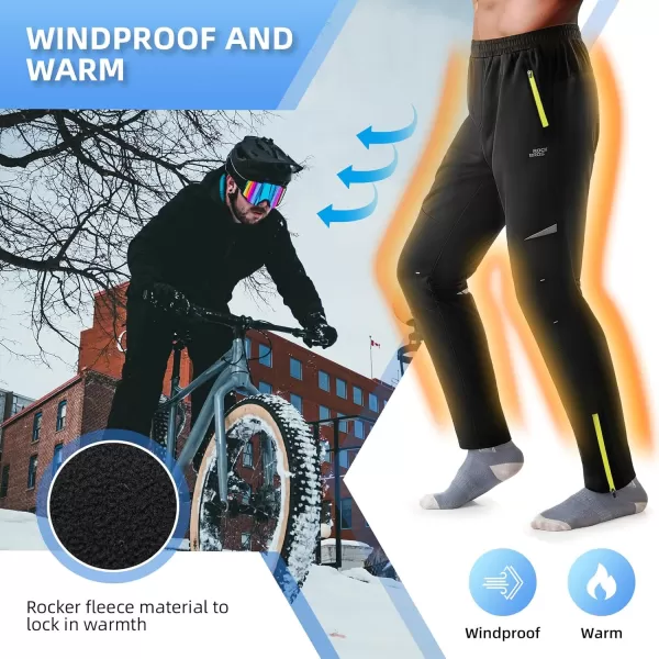 imageROCKBROS Mens Winter Cycling Pants Thermal Running Tights Windproof Outdoor Hiking Gear with 2 Zipper PocketsBlack