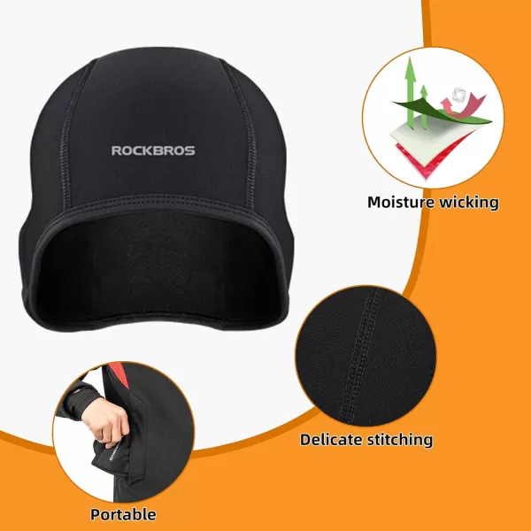 imageROCKBROS Skull Cap Mens Winter Cycling Cap Windproof Warm Fleece Thermal Hat Helmet Liner Caps Black for Hiking Skiing Riding