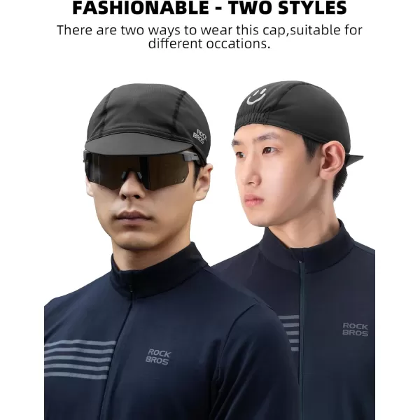 imageROCKBROS Winter Cycling Caps for Men and Women Windproof Cycling Hat Under Helmet Liner Breathable Sweat Absorbent with Sun Visor Black