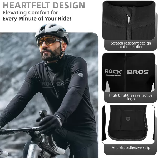 imageROCKBROS Winter Cycling Jacket for Men Thermal Fleece Bike Jackets Windproof Cold Weather Running Jacket BreathableBlack