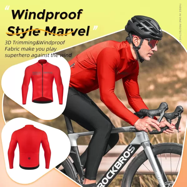 imageROCKBROS Winter Cycling Jacket for Men Thermal Fleece Bike Jackets Windproof Cold Weather Running Jacket BreathableRed