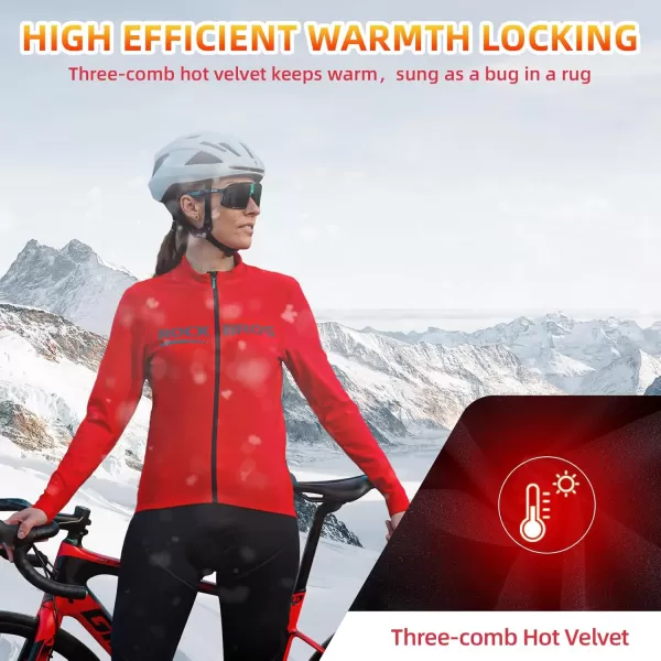 imageROCKBROS Winter Cycling Jacket for Men Thermal Fleece Bike Jackets Windproof Cold Weather Running Jacket BreathableRed