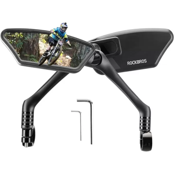 imageROCKBROS 2024 Bike Mirror HD BlastResistant Bike Mirror Handlebar Mount 360 Degree Adjustable Ebike Mirror Rotatable Bicycle Mirror Easy to Installblackleft and right