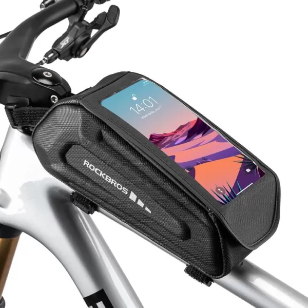 imageROCKBROS Bike Bag Phone Mount Bag Bicycle Accessories Pouch EVA Waterproof Bike Phone Holder Top Tube Front Frame Bag Handlebar Bags Compatible Phones Under 68BlackHook and Loop