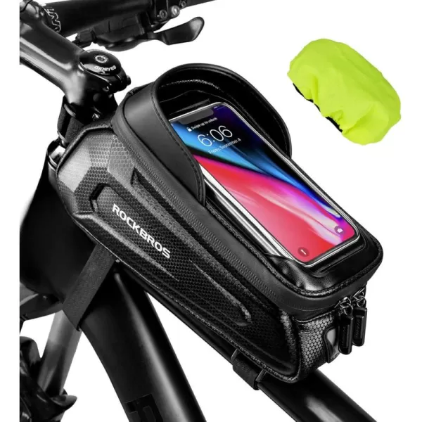 imageROCKBROS Bike Bag Phone Mount Bag Bicycle Accessories Pouch EVA Waterproof Bike Phone Holder Top Tube Front Frame Bag Handlebar Bags Compatible Phones Under 68Black17L