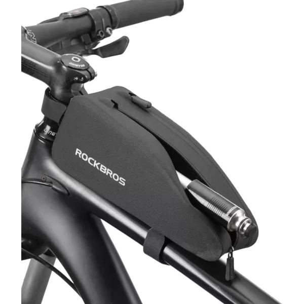 imageROCKBROS Bike Bag Top Tube Bike Frame Bag Waterproof Two Zipper Pockets Bike Pouch Top Tube Bike Bags for BicyclesBlack