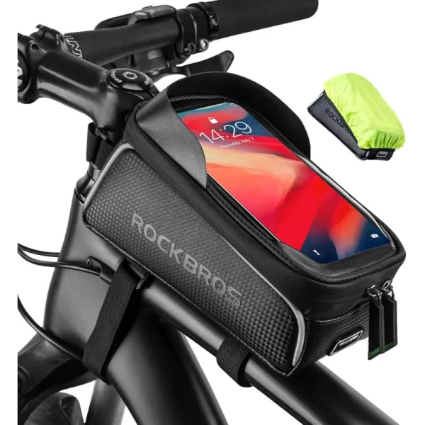 imageROCKBROS Bike Bag Top Tube Waterproof Bicycle Frame Bag Touch Screen Bike Pouch Bike Cell Phone Holder for Iphone 12 11 7 8 Plus Xs Max Below 67