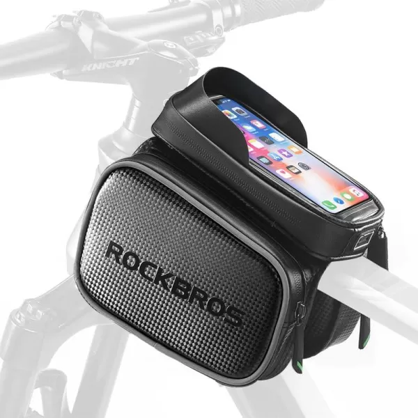 imageROCKBROS Bike Bag Waterproof Top Tube Phone Bag Front Frame Mountain Bicycle Touch Screen Cell Phone Holder Pouch Compatible with iPhone X 8 Plus 7Medium