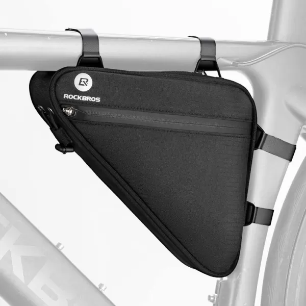 imageROCKBROS Bike Frame Bag Reflective Bicycle Storage Triangle Bag with Mesh Side Pockets Cycling Pouch for Road Mountain MTB Gravel15L