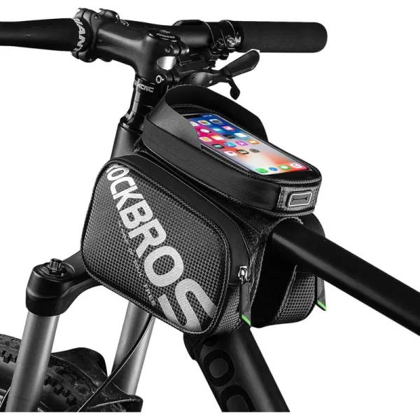 imageROCKBROS Bike Frame Bag Waterproof Top Tube Phone Bag Touch Screen Cell Phone Holder Bicycle Pouch for Mountain ebike Road Bikes Compatible with iphone 11 12 13 8 X 10 XR Below 67